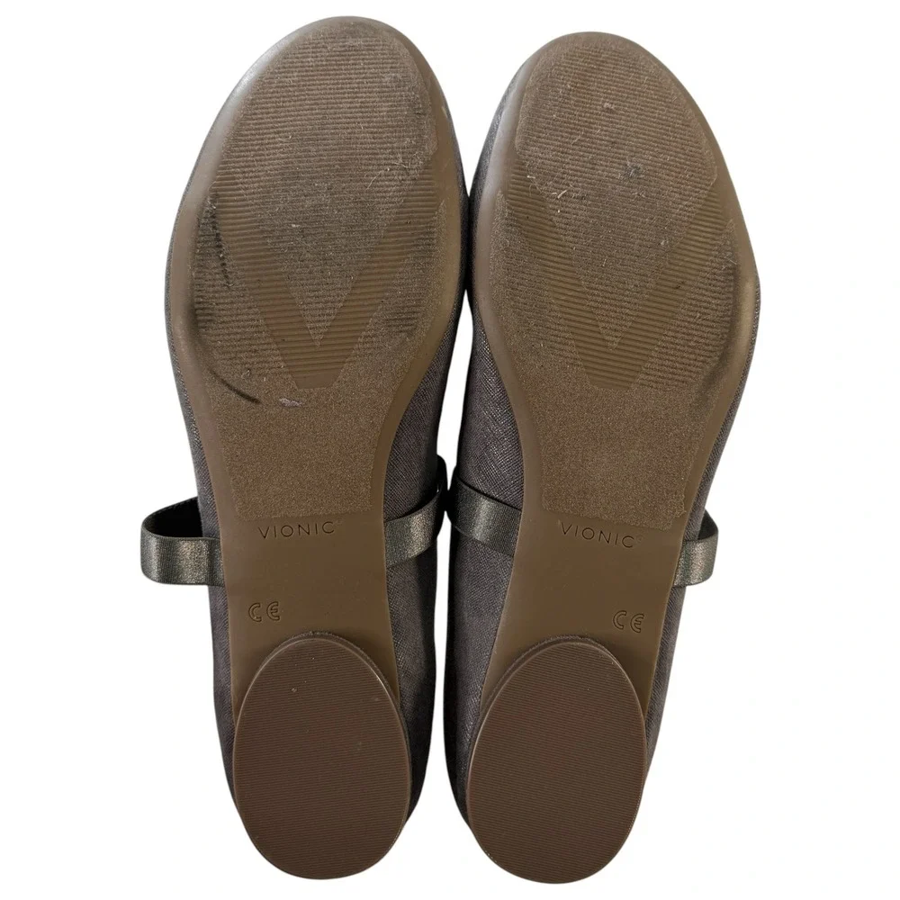 Vionic Joseline Grey Pewter Mary Jane Flats Size 11 Orthotic Comfort Shoes EU 42